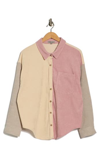 Wishlist Colorblock Corduroy Shacket In Pink