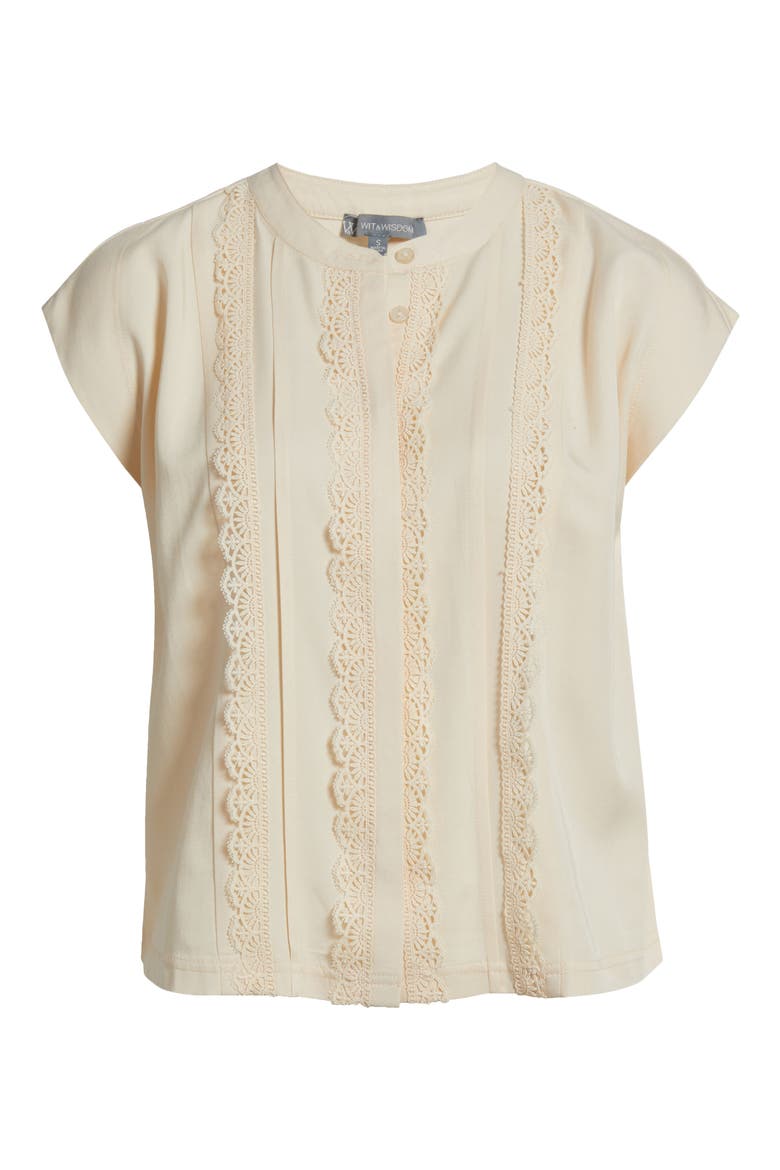 Embellished Cap Sleeve Button-Up Shirt, Alternate, color, ECRU