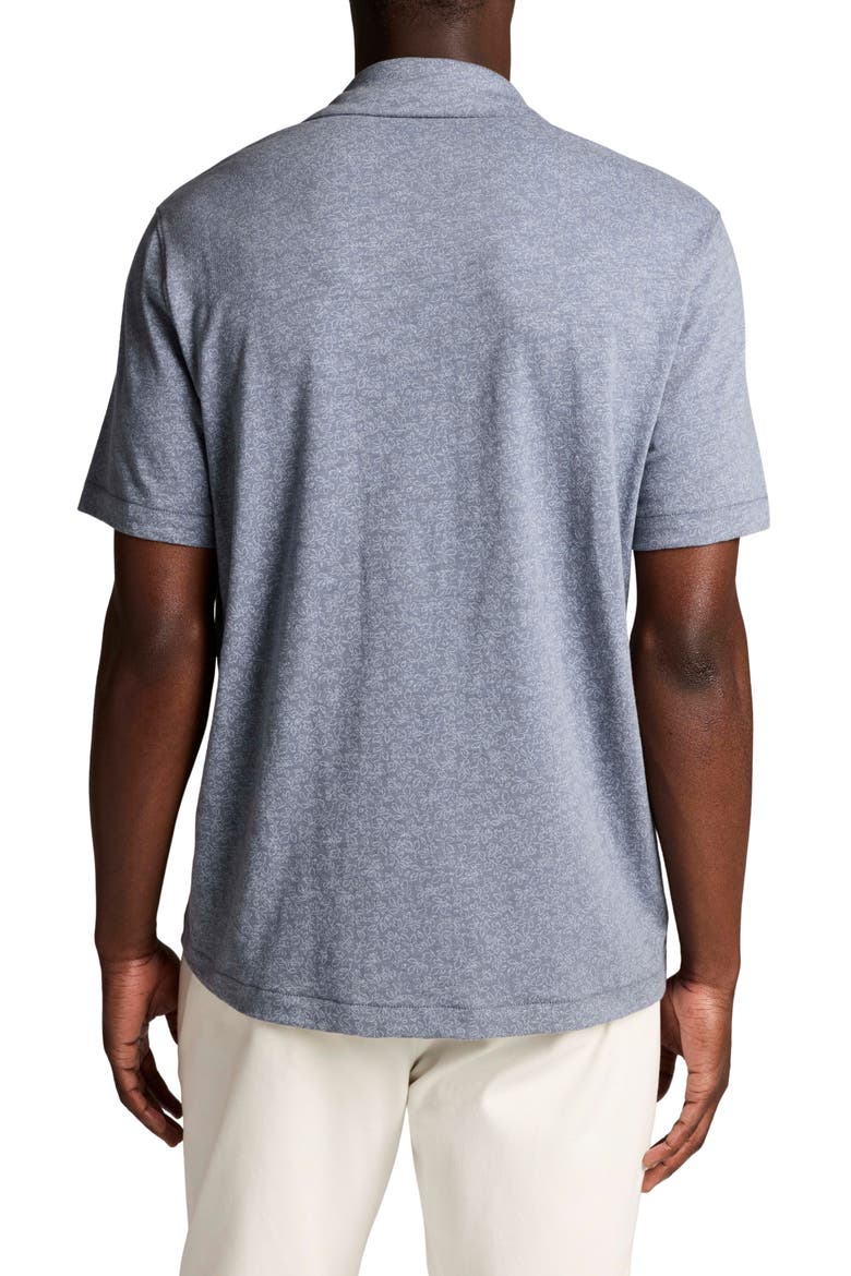 Leaf Print Short Sleeve Slub Cotton Button-Up Shirt, Alternate, color, HAWK BLUE/ LIGHT HAWK BLUE
