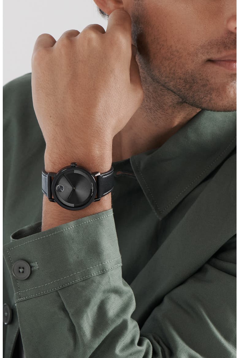 Bold Evolution 2.0 Leather Strap Watch, 40mm, Alternate, color, BLACK