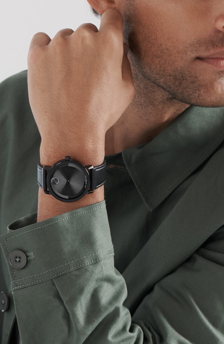 Movado Bold Evolution 2.0 Leather Strap Watch, 40mm, Alternate, color, Black