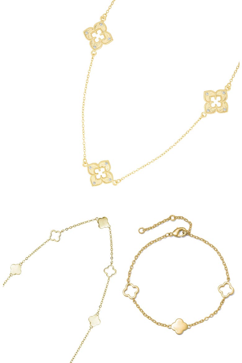 3-Piece Clover Necklace & Bracelet Set, Main, color, GOLD