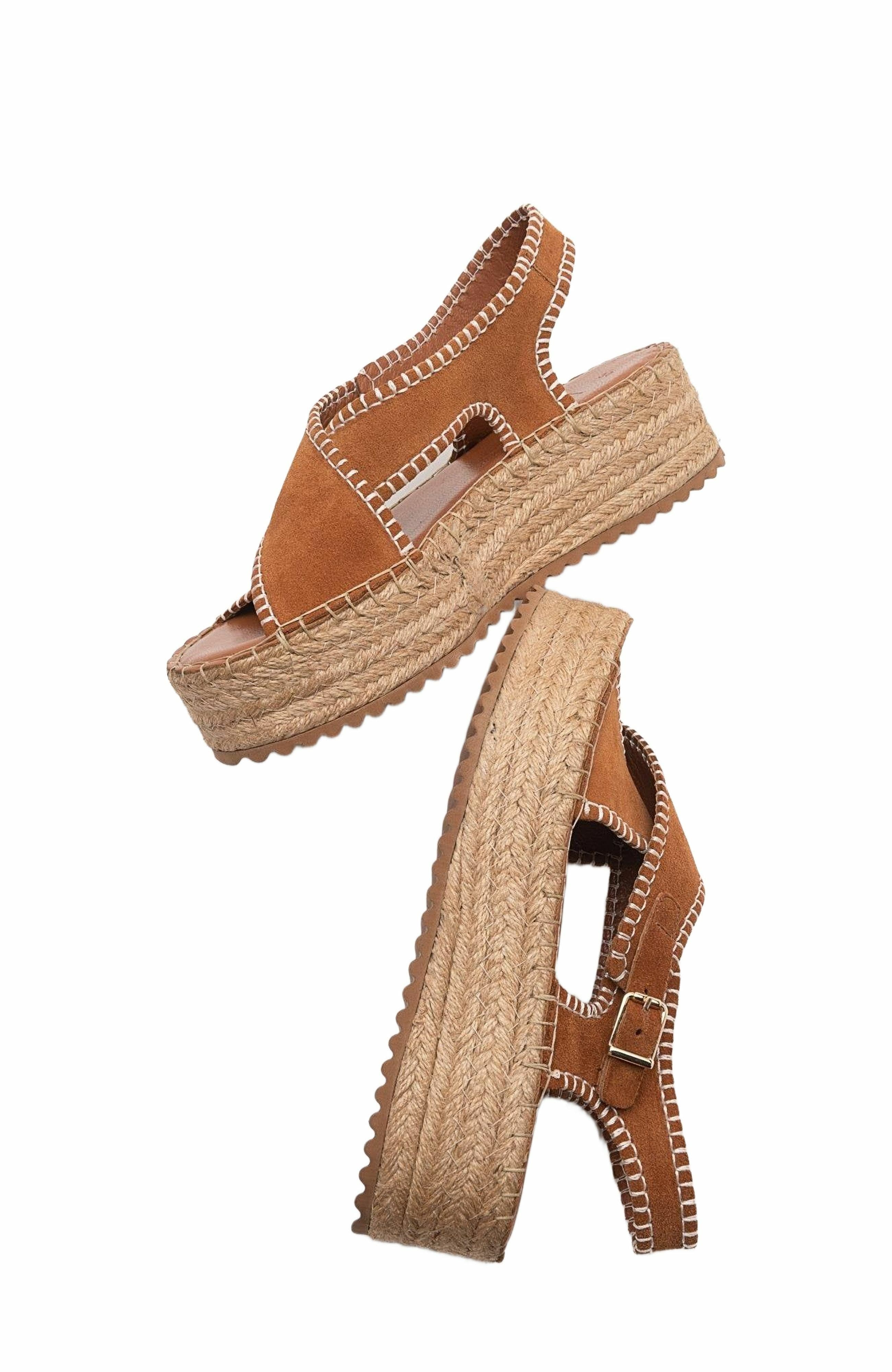 Forever & Always Shoes Bellezza Leather Platform Sandal, Alternate, color, Cognac Brown Suede Leather
