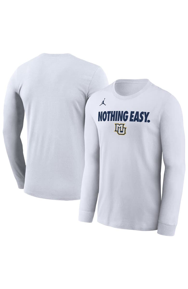 Jordan Brand Men's Jordan Brand White Marquette Golden Eagles 2025 On-Court Bench Long Sleeve T-Shirt, Main, color,