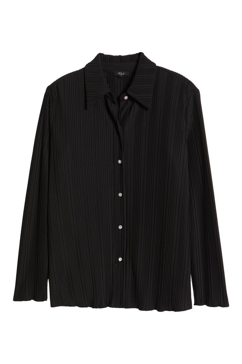 Plissé Button-Up Shirt, Alternate, color, JET