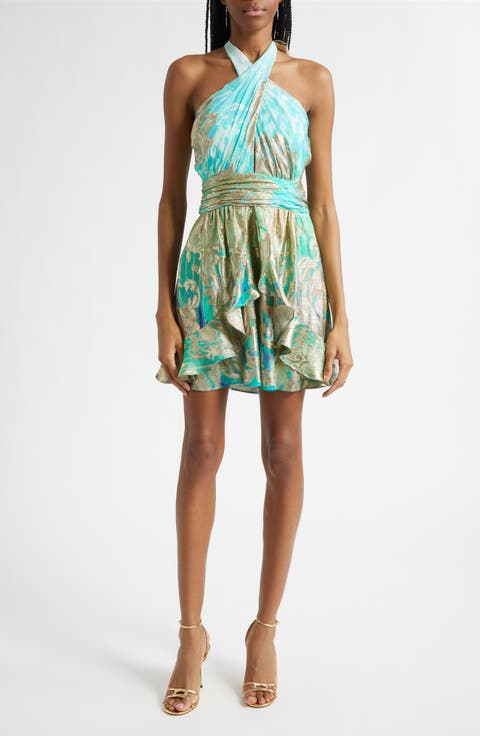 Ombré Reuben Metallic Halter Neck Dress