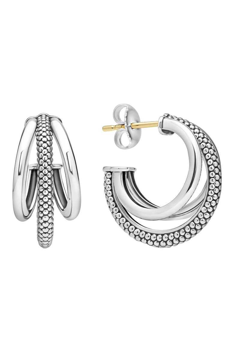 Signature Caviar Triple Hoop Earrings, Alternate, color, SILVER