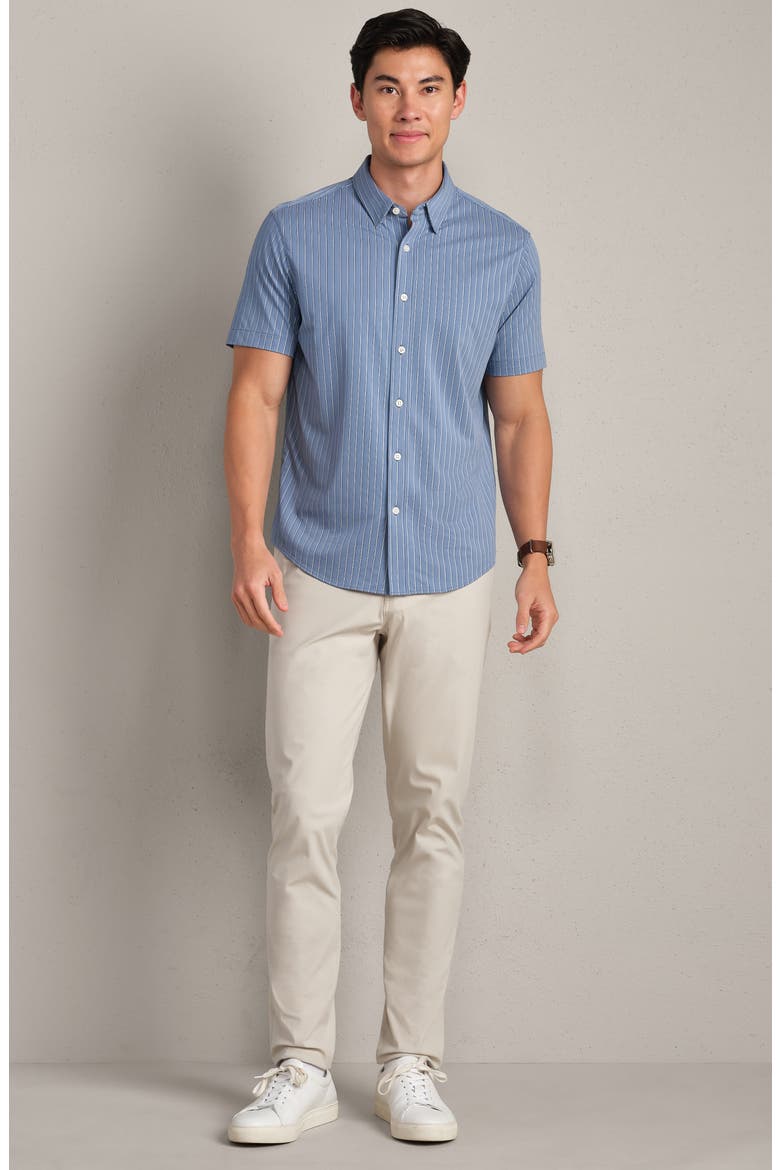 Commuter Short Sleeve Button-Up Shirt, Alternate, color, SHALE BLUE WASHED STRIPE