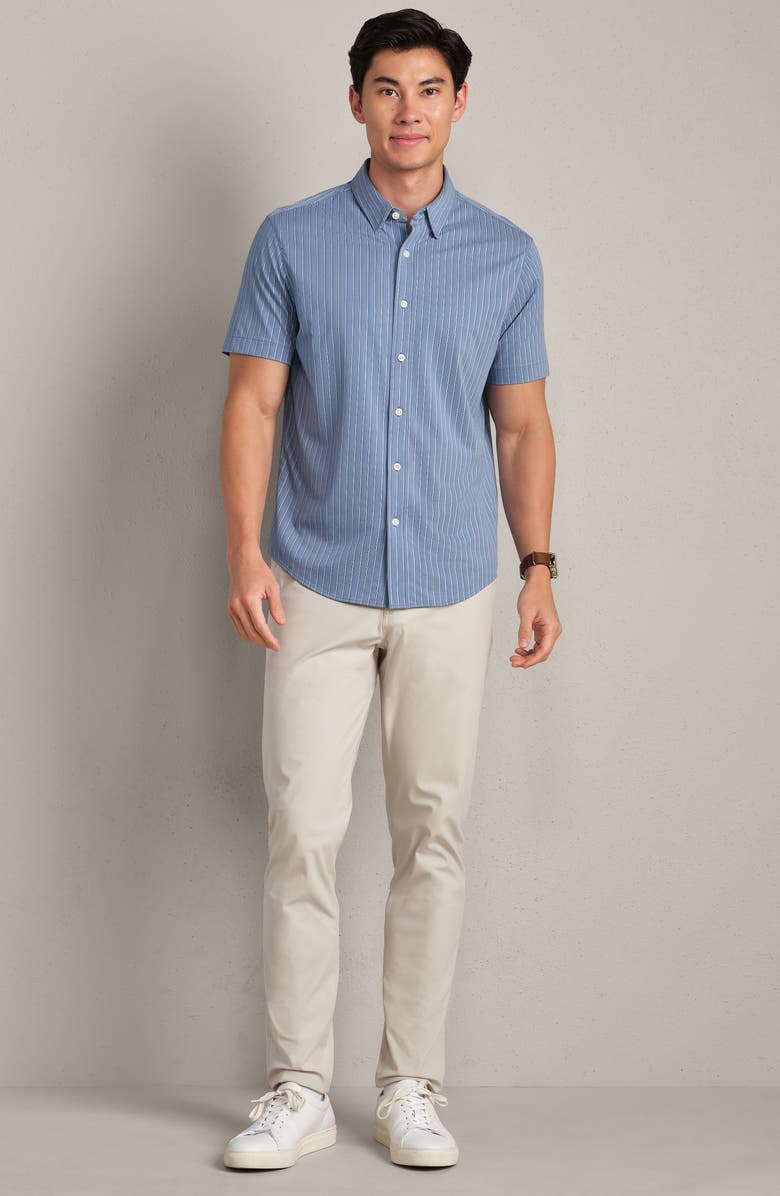 Rhone Commuter Short Sleeve Button-Up Shirt, Alternate, color, Shale Blue Washed Stripe