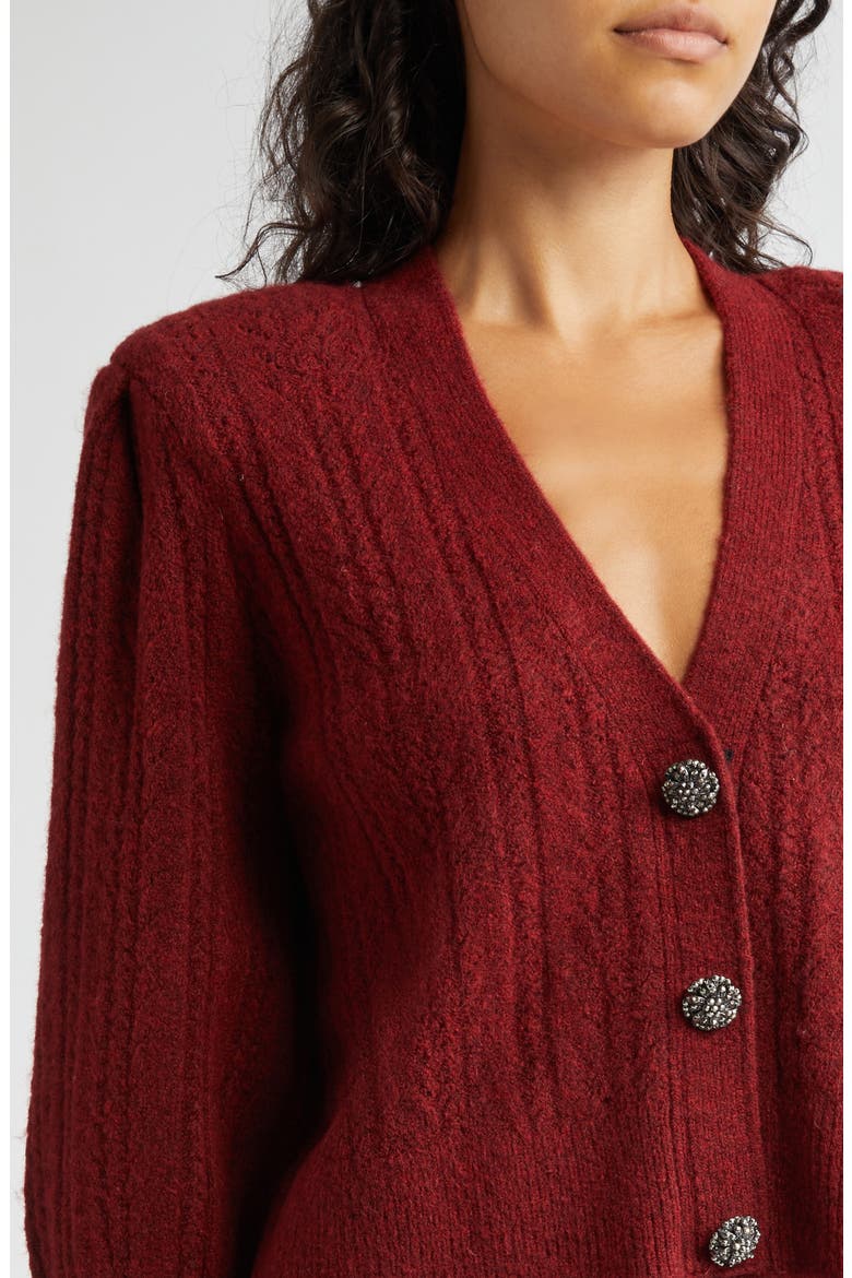 Talullah Jeweled Button Cardigan, Alternate, color, SYRAH