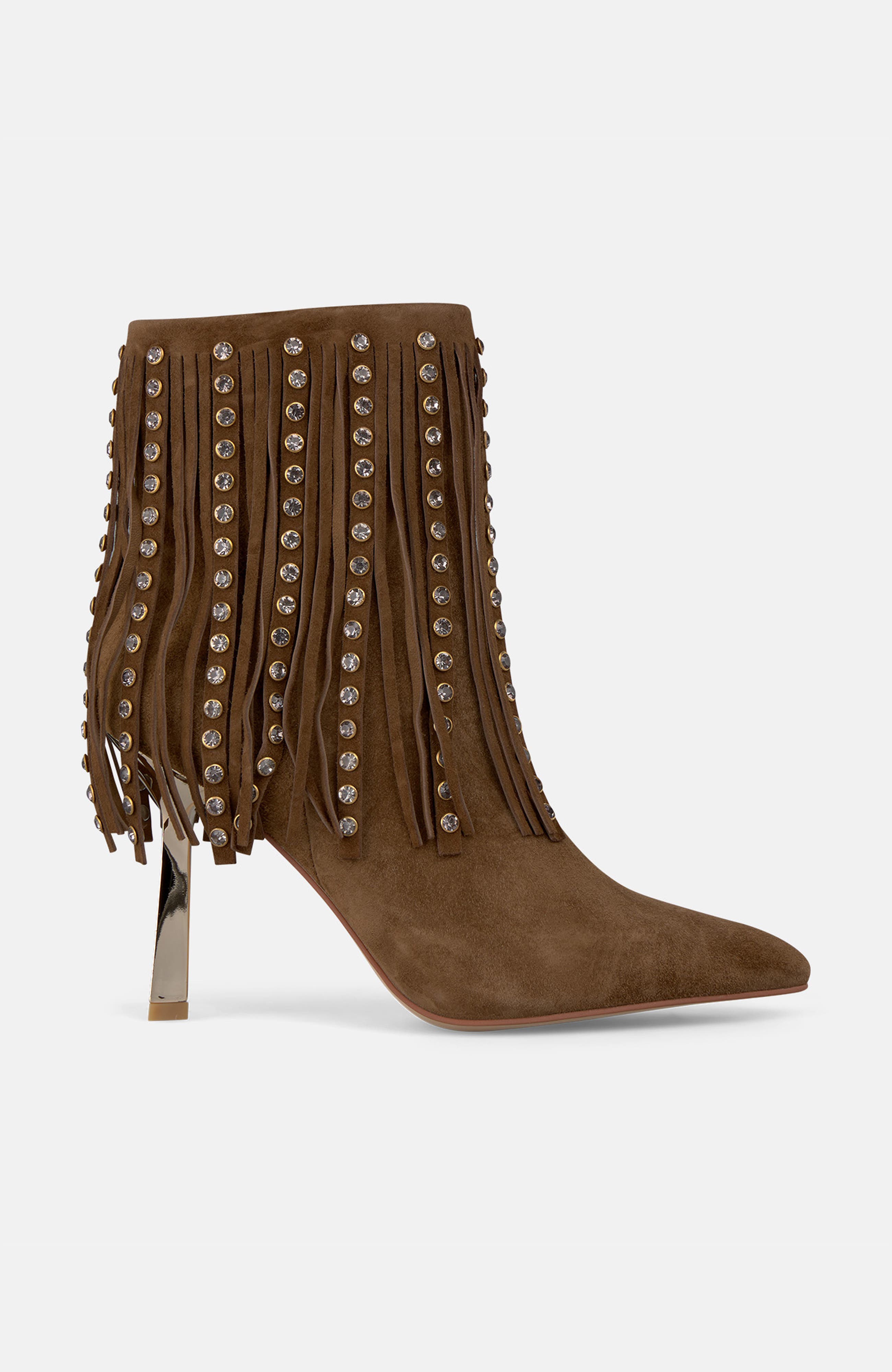 High Ankle Boot with Fringes, Alternate, color, Brown
