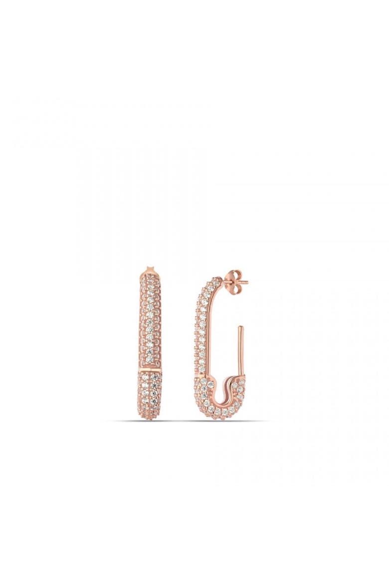 Pave Stud Safety Pin Earring Jewelled Sterling Silver, Main, color, Rose gold