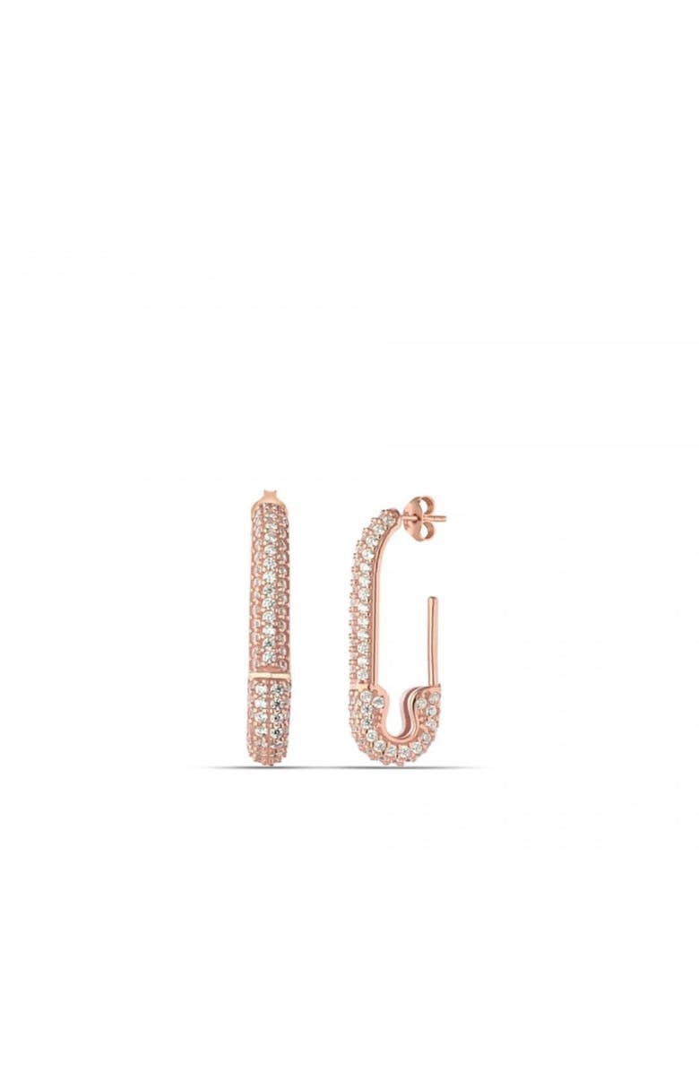 Spero London Pave Stud Safety Pin Earring Jewelled Sterling Silver, Main, color, Rose Gold