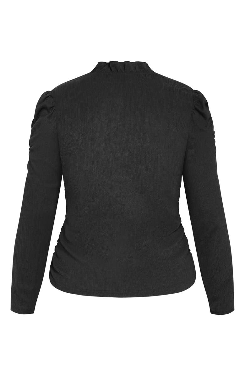 City Chic Anika Ruffle Trim Ruched Top, Alternate, color, Black