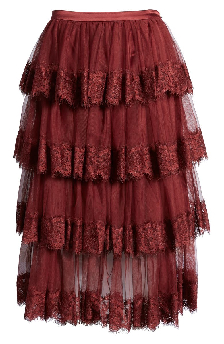 Rachel Parcell Lace Trim Tiered Mesh Skirt, Alternate, color, 