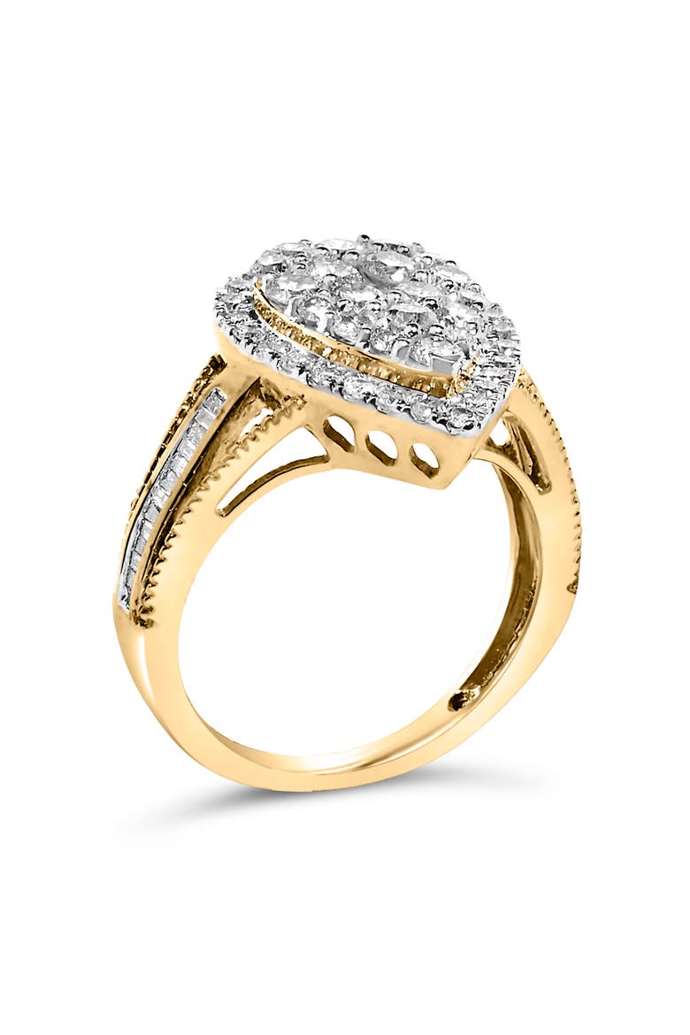 10K Gold Over Silver 1 1/2 Cttw Diamond Pear Shape Cocktail Ring, Alternate, color, Yellow Gold over Silver