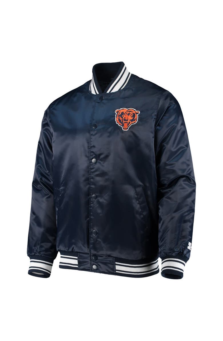STARTER Men's Starter Navy Chicago Bears Locker Room Satin Varsity Full-Snap Jacket, Alternate, color, Navy