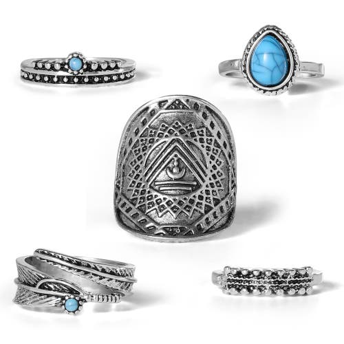 Jessica Simpson 5-piece Mixed Silver-tone Ring Set In Metallic