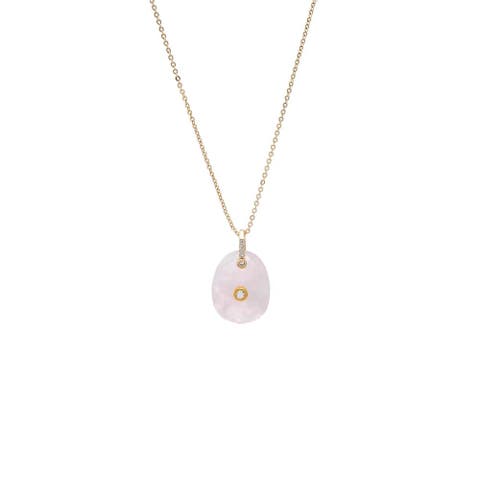 CZ Bezeled Natural Stone Pendant Necklace