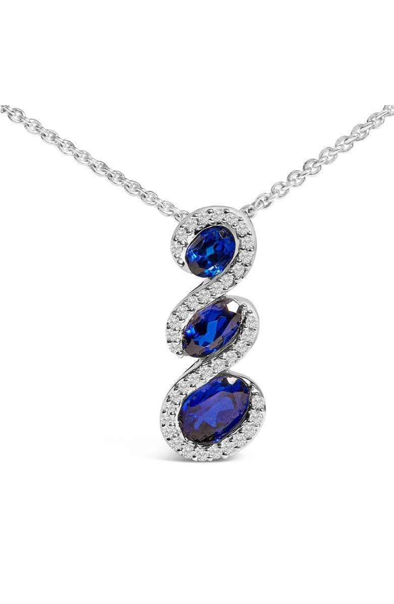 Haus of Brilliance .925 Sterling Silver Created Blue and White Sapphire 3 Stone Swirl Pendant Necklace, Alternate, color, White