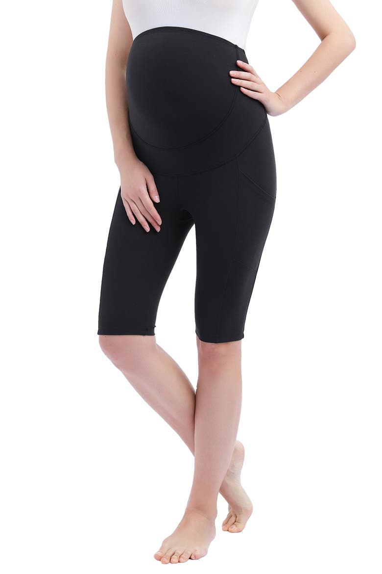Flo Belly & Back Support Pocket Maternity Capri Tights, Main, color, BLACK