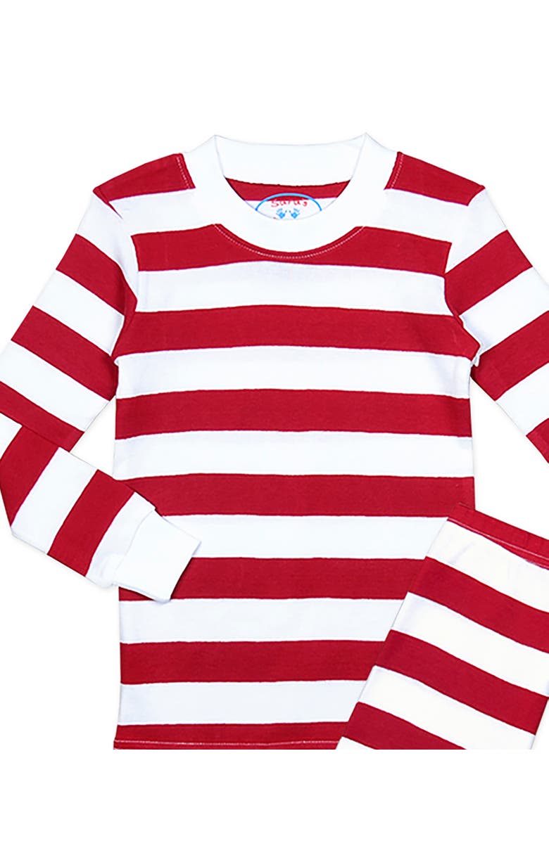 Sara’s Prints Organic Cotton Long John Pajama 2-Piece Set, Alternate, color, Red White Wide Stripe