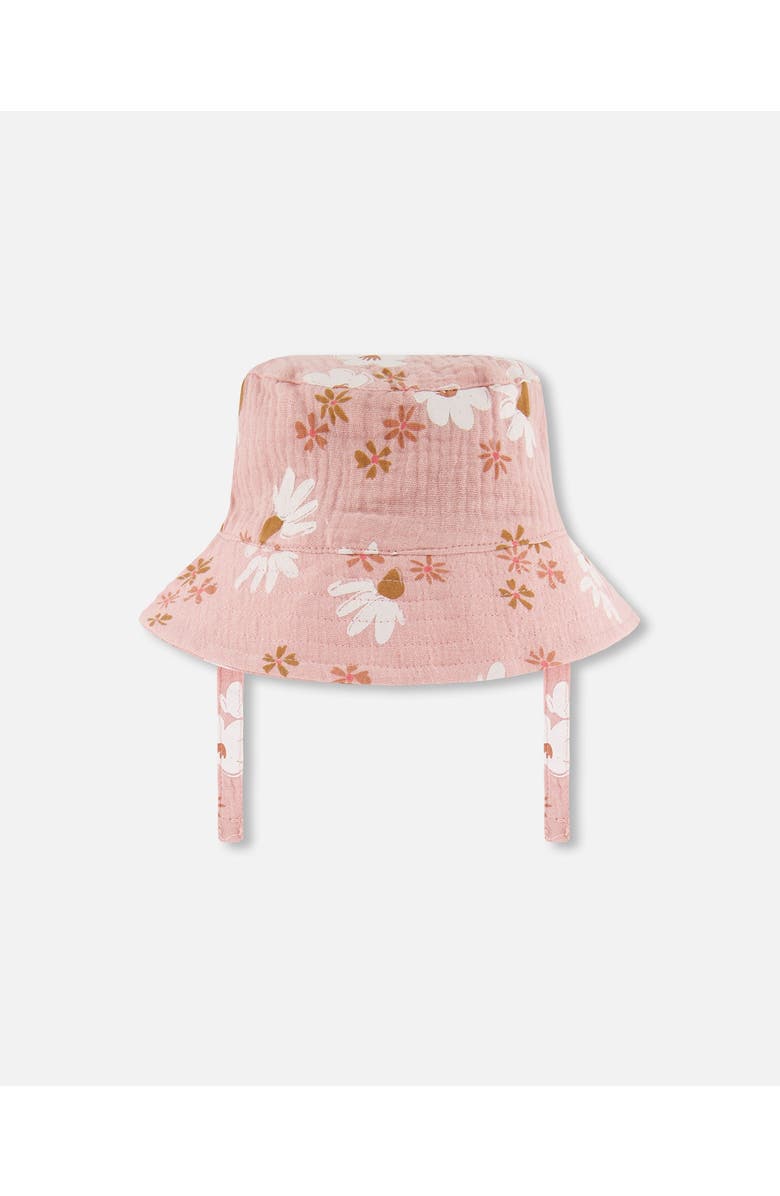 Deux par Deux Baby Girl's Printed Muslin Bucket Hat Pink And White Flowers, Alternate, color, Pink And White Flowers