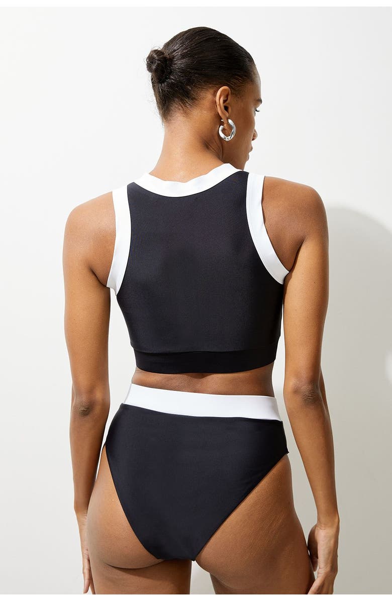 Karen Millen High Waist High Cut Bikini Bottoms, Alternate, color, Black