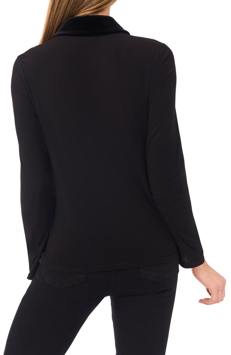 CeCe Velvet Rhinestone Polo Top, Alternate, color, Rich Black