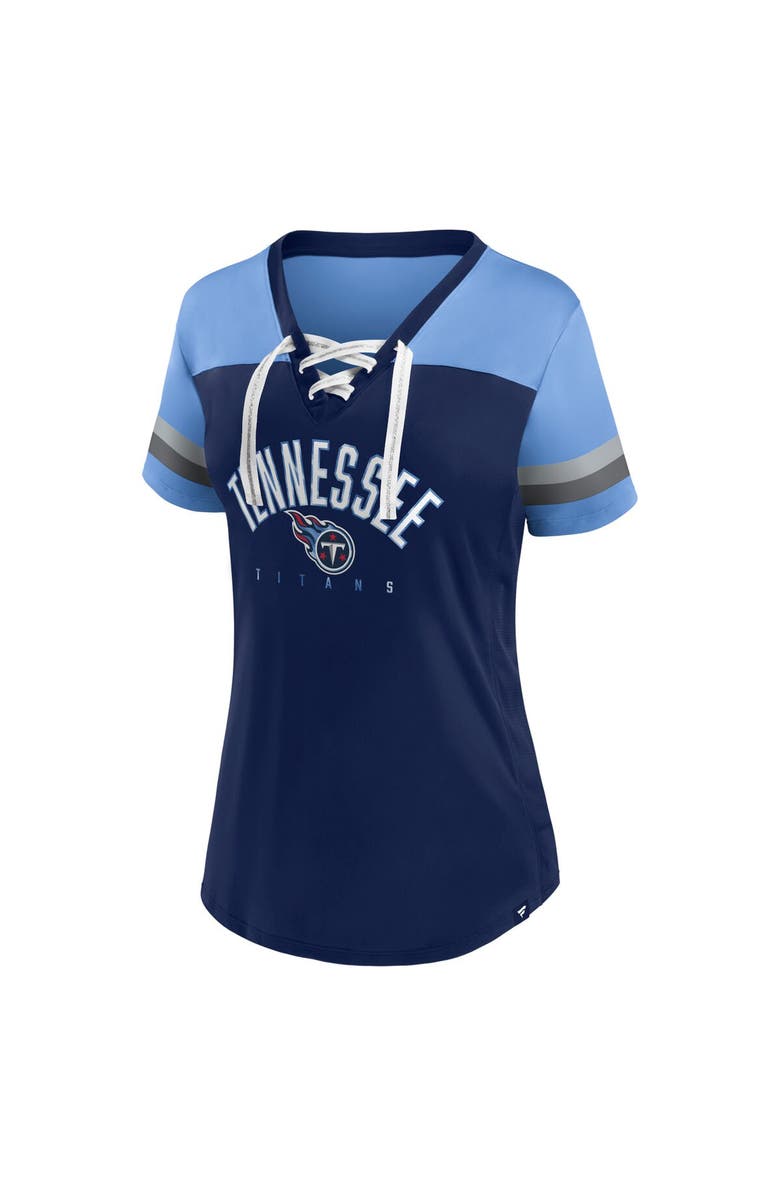 FANATICS Women's Fanatics Branded Navy/Light Blue Tennessee Titans Blitz & Glam Lace-Up V-Neck Jersey T-Shirt, Alternate, color, Navy