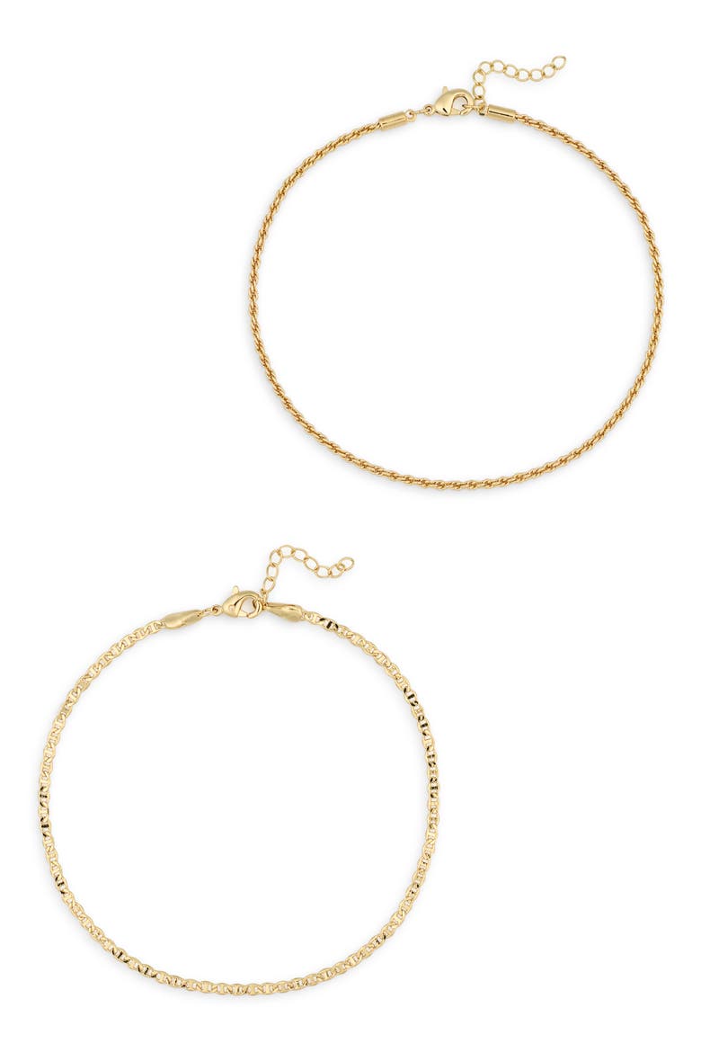Set of 2 Demi Fine Mariner & Rope Chain Anklets, Main, color, GOLD