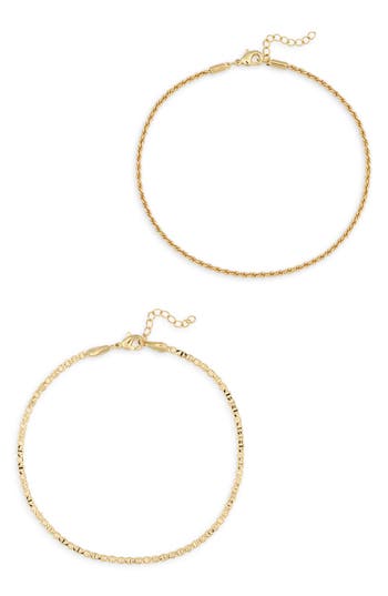 Nordstrom Rack Set Of 2 Demi Fine Mariner & Rope Chain Anklets In Gold