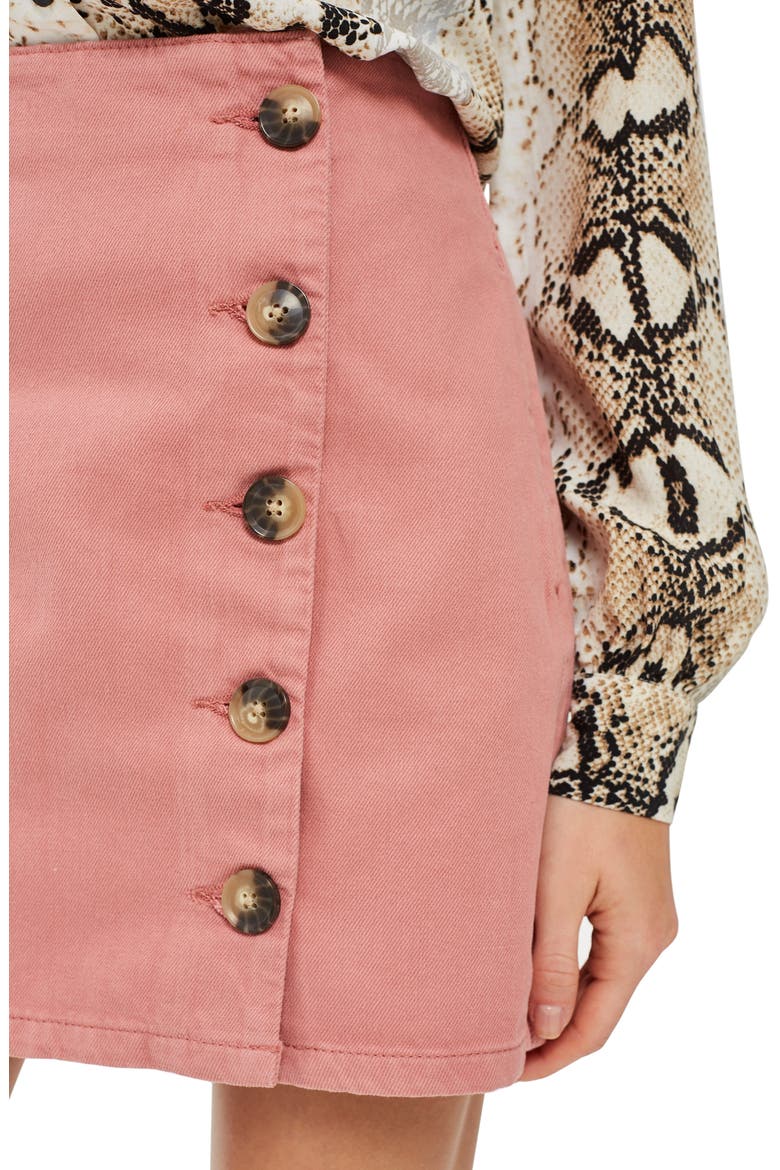 Horn Button Denim Miniskirt, Alternate, color, ROSE