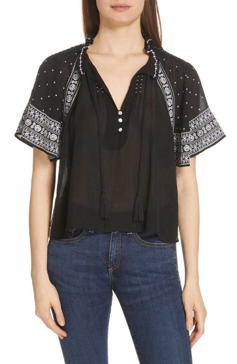 Veronica Beard Ganna Embroidered Silk & Cotton Blouse, Main, color, 