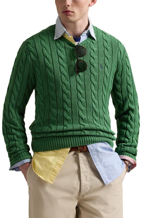 Cable Knit Cotton Crewneck Sweater