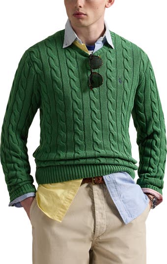 Cable Knit Cotton Crewneck Sweater