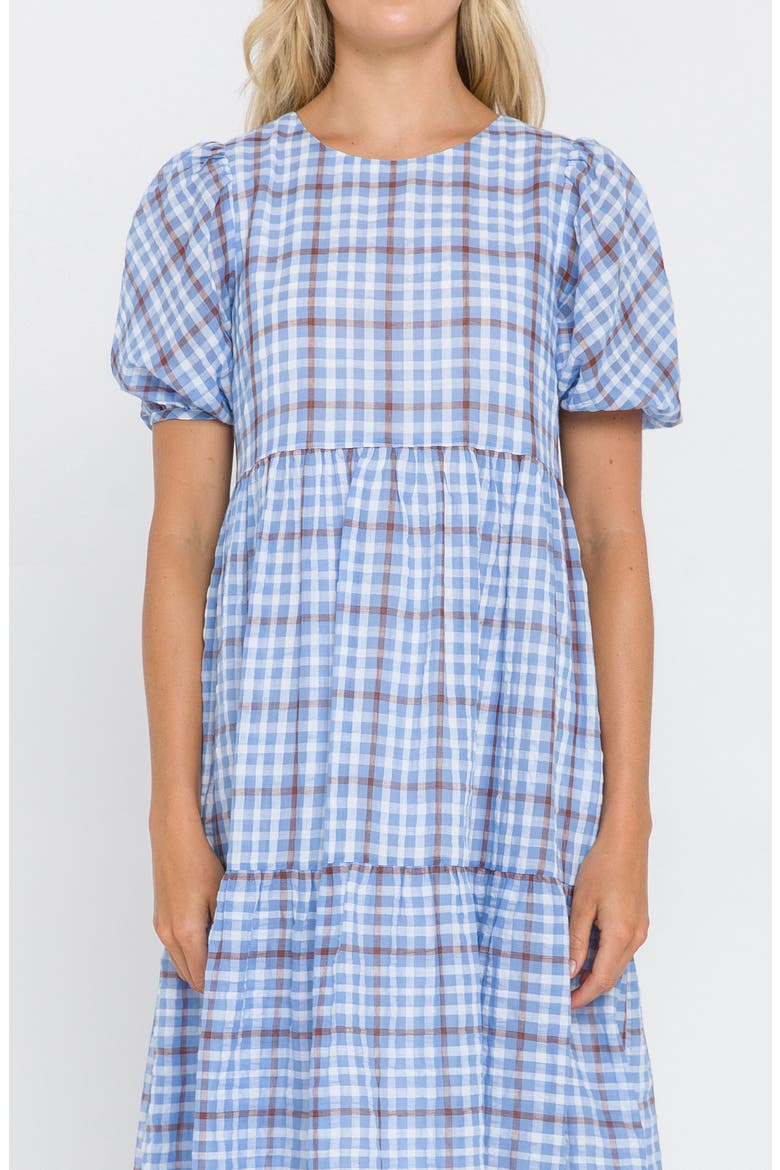 Check Tiered Midi Dress, Alternate, color, BLUE