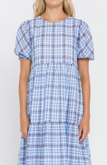 English Factory Check Tiered Midi Dress | Nordstrom