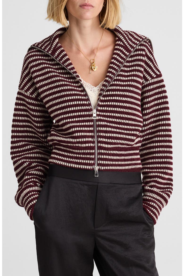 Zip Up Knit Jacket, Main, color, DARK POMEGRANTE