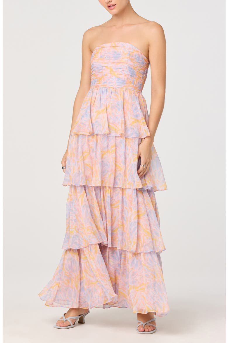 Anisha Strapless Tiered Ruffle Gown, Alternate, color, ORANGE LAVENDER PT