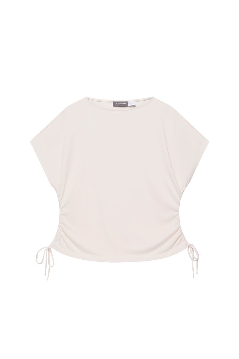 Jersey Ruched Tie Detail Top, Alternate, color, Ivory