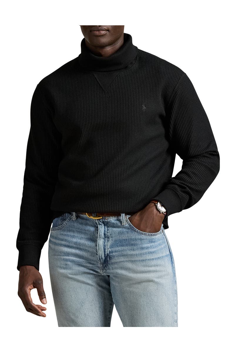 Polo Ralph Lauren Big & Tall Waffle-Knit Fleece Turtleneck, Main, color, Black