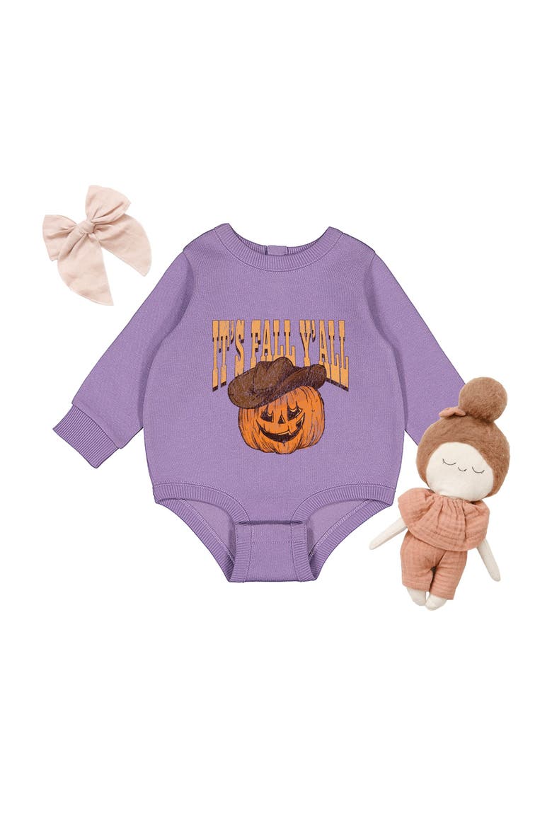 It's Fall Y'all Jack-O-Lantern Infant Fleece BodySuit, Alternate, color, Lavender