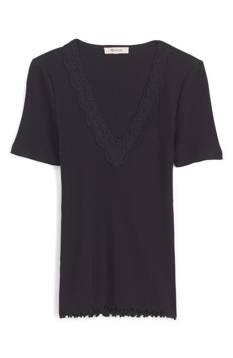 Lace Trim V-Neck Rib Top