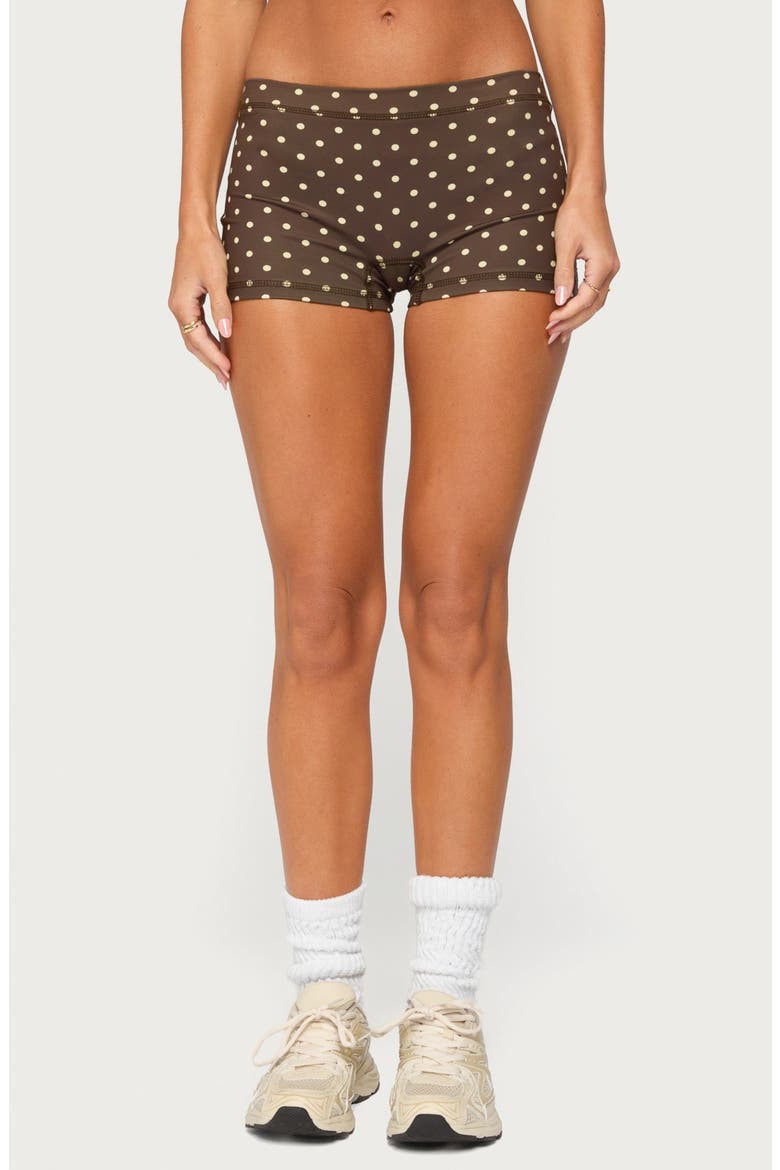 Lisah Polka Dot Micro Shorts, Main, color, BROWN-AND-YELLOW