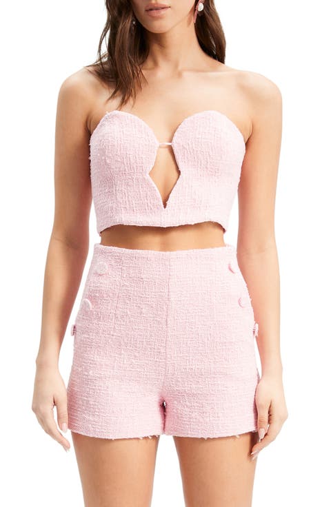 Eleni Cutout Strapless Tweed Corset Crop Top