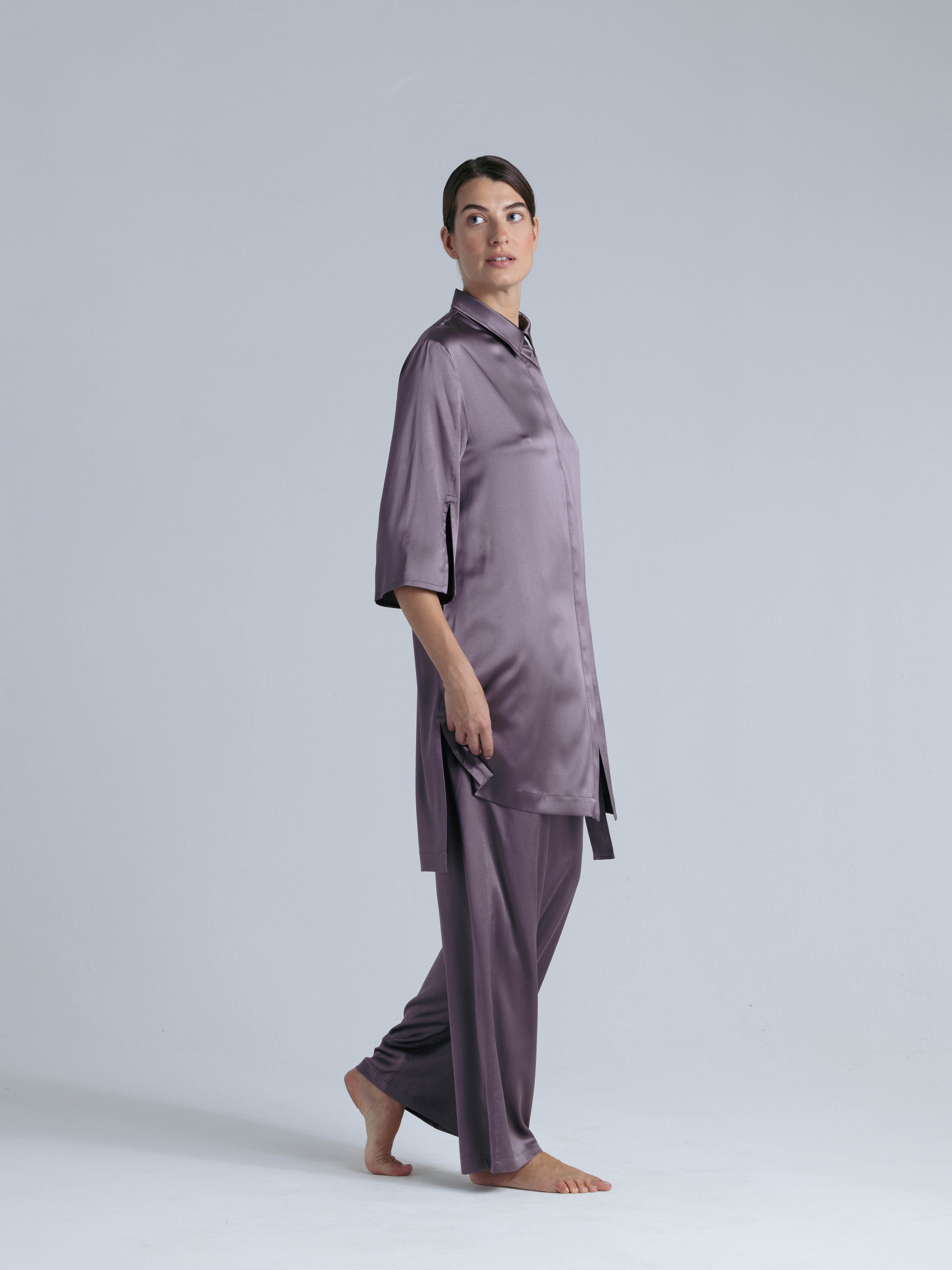 Silk Long Shirt Dress - image 2