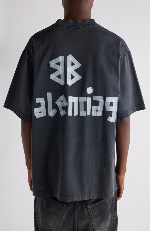 Balenciaga Black T-shirt With Lettering Logo Printed On The Front And Back In Cotton Man In 1041 Faded Washed Black