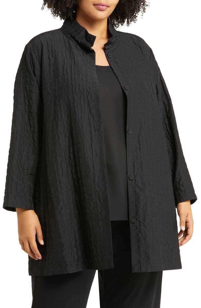 Eileen Fisher Quilted Stand Collar Silk Longline Jacket, Main, color, 
