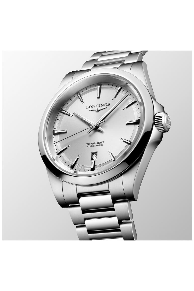Conquest Automatic Bracelet Watch, 41mm, Alternate, color, SILVER